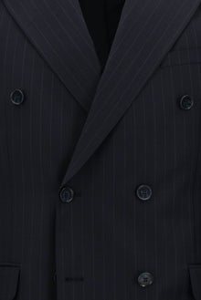 Koyu Lacivert 7 Drop Slim Fit Dar Kesim Yünlü Çizgili Kruvaze Tak?m Elbise-Abdullah Ki??l?