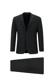 Siyah 7 Drop Super Slim Fit Eksra Dar Kesim Desenli Yünlü Tak?m Elbise-Abdullah Ki??l?