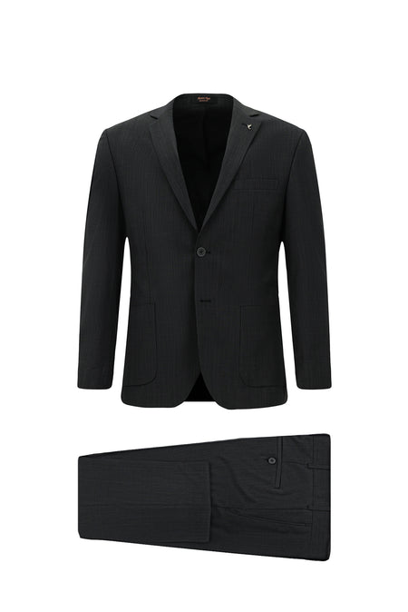 Siyah 7 Drop Super Slim Fit Eksra Dar Kesim Desenli Yünlü Tak?m Elbise-Abdullah Ki??l?