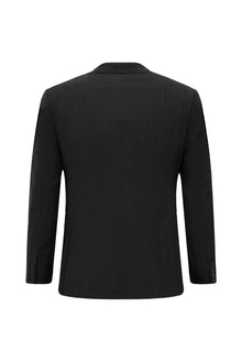 Siyah Super Slim Fit Ekstra Dar Kesim Desenli Yünlü Takım Elbise