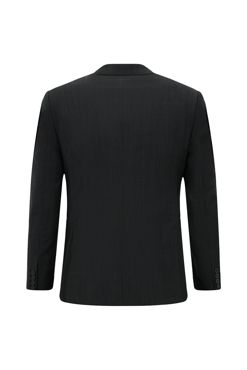 Siyah Super Slim Fit Ekstra Dar Kesim Desenli Yünlü Takım Elbise