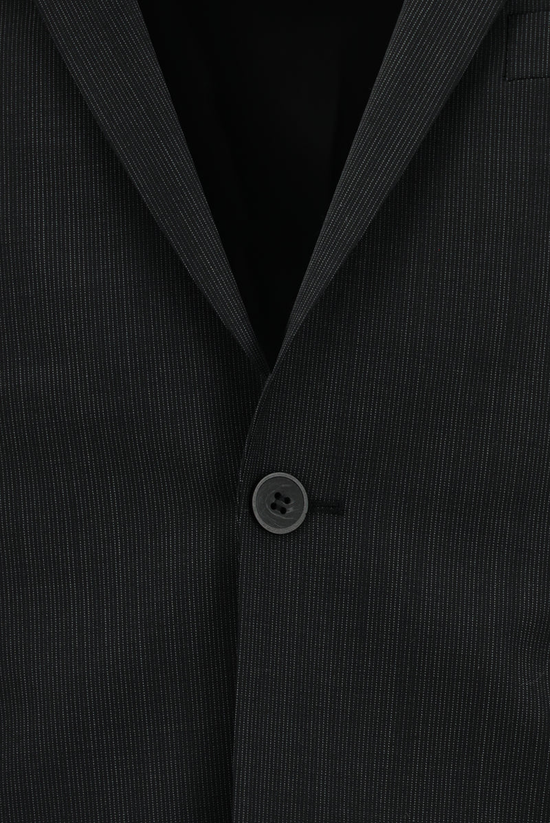 Siyah Super Slim Fit Ekstra Dar Kesim Desenli Yünlü Takım Elbise