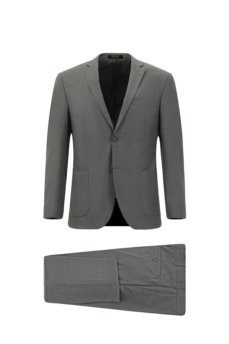 Orta Füme Super Slim Fit Ekstra Dar Kesim Desenli Yünlü Takım Elbise