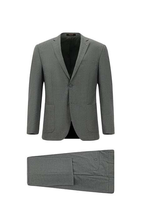 Orta Füme 7 Drop Super Slim Fit Eksra Dar Kesim Desenli Yünlü Tak?m Elbise-Abdullah Ki??l?