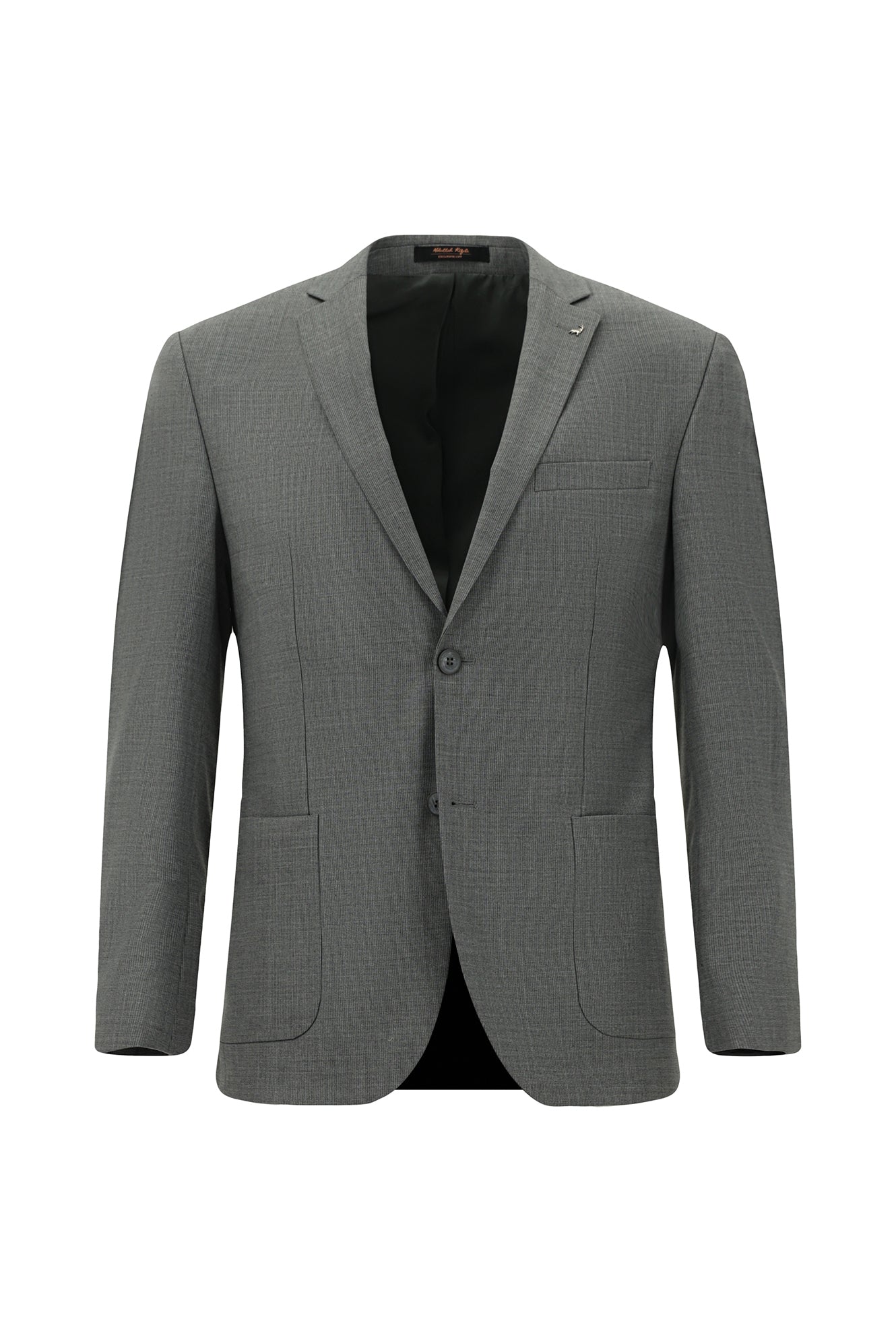 Orta Füme Super Slim Fit Ekstra Dar Kesim Desenli Yünlü Takım Elbise