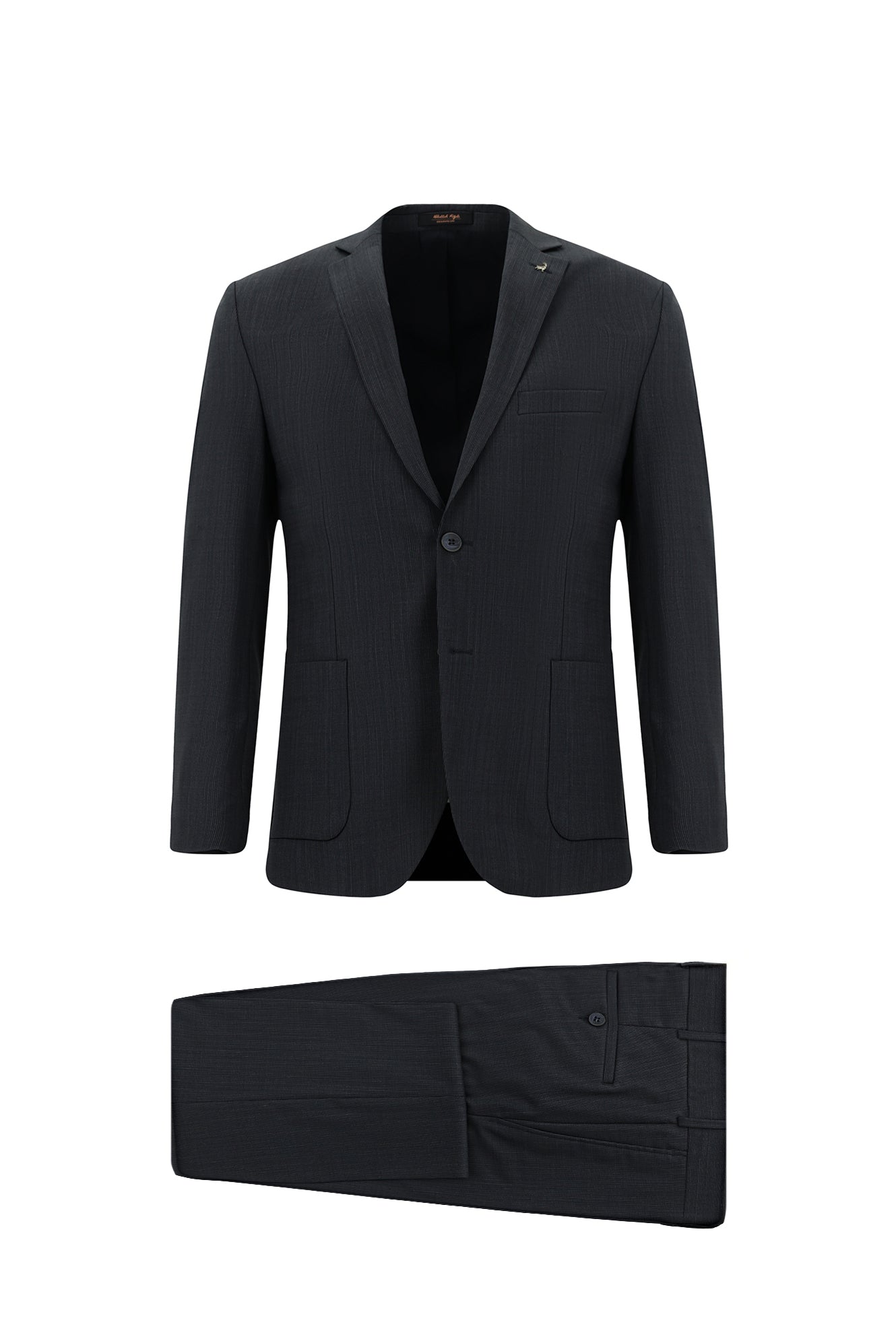 Koyu Lacivert Super Slim Fit Ekstra Dar Kesim Desenli Yünlü Takım Elbise