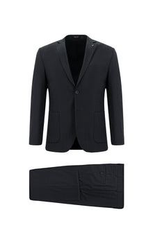 Koyu Lacivert 7 Drop Super Slim Fit Eksra Dar Kesim Desenli Yünlü Tak?m Elbise-Abdullah Ki??l?