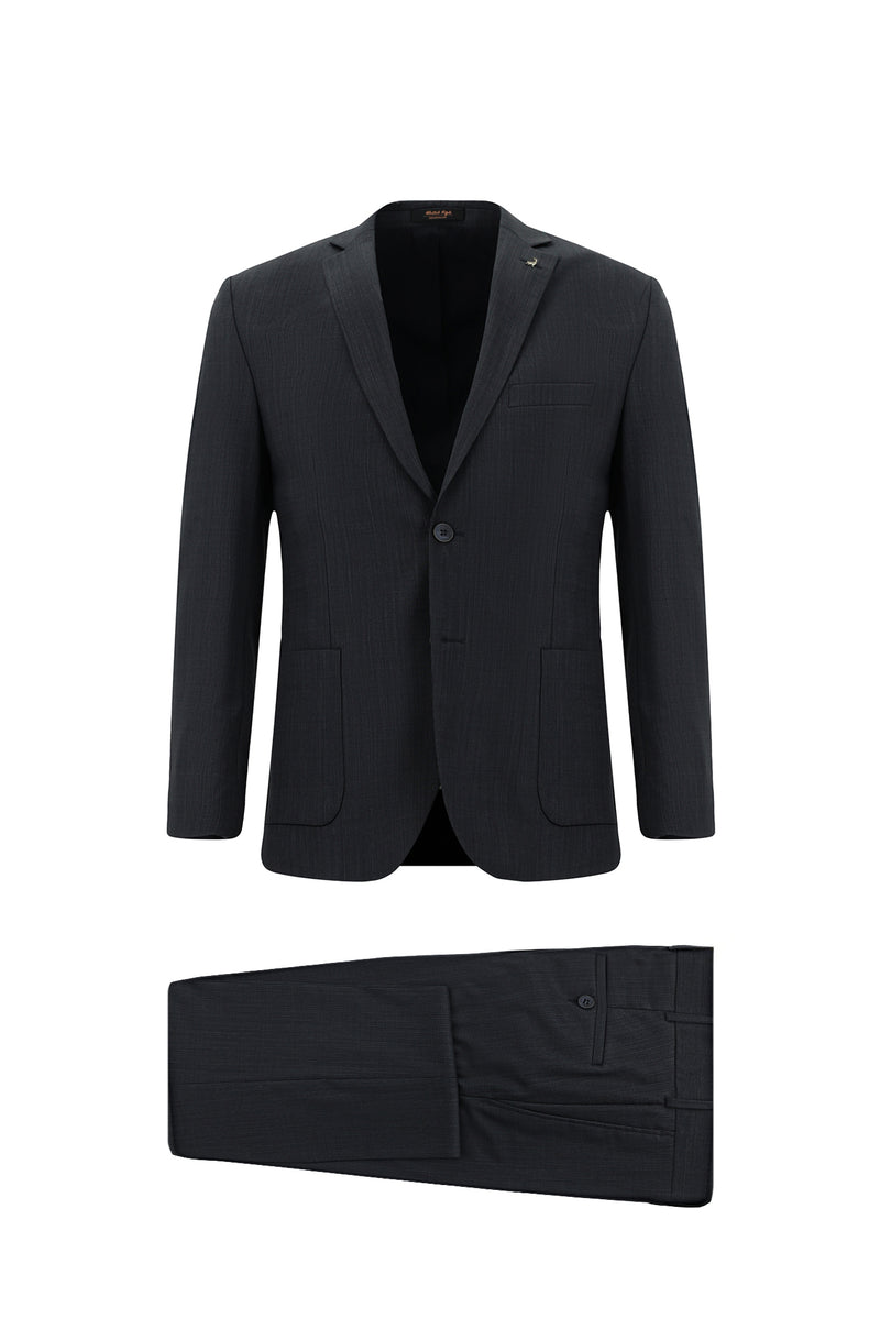 Koyu Lacivert Super Slim Fit Ekstra Dar Kesim Desenli Yünlü Takım Elbise