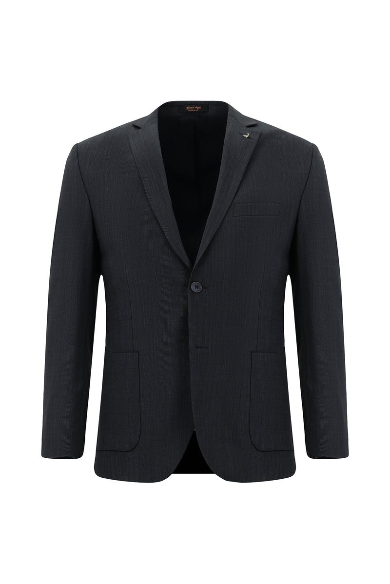 Koyu Lacivert Super Slim Fit Ekstra Dar Kesim Desenli Yünlü Takım Elbise