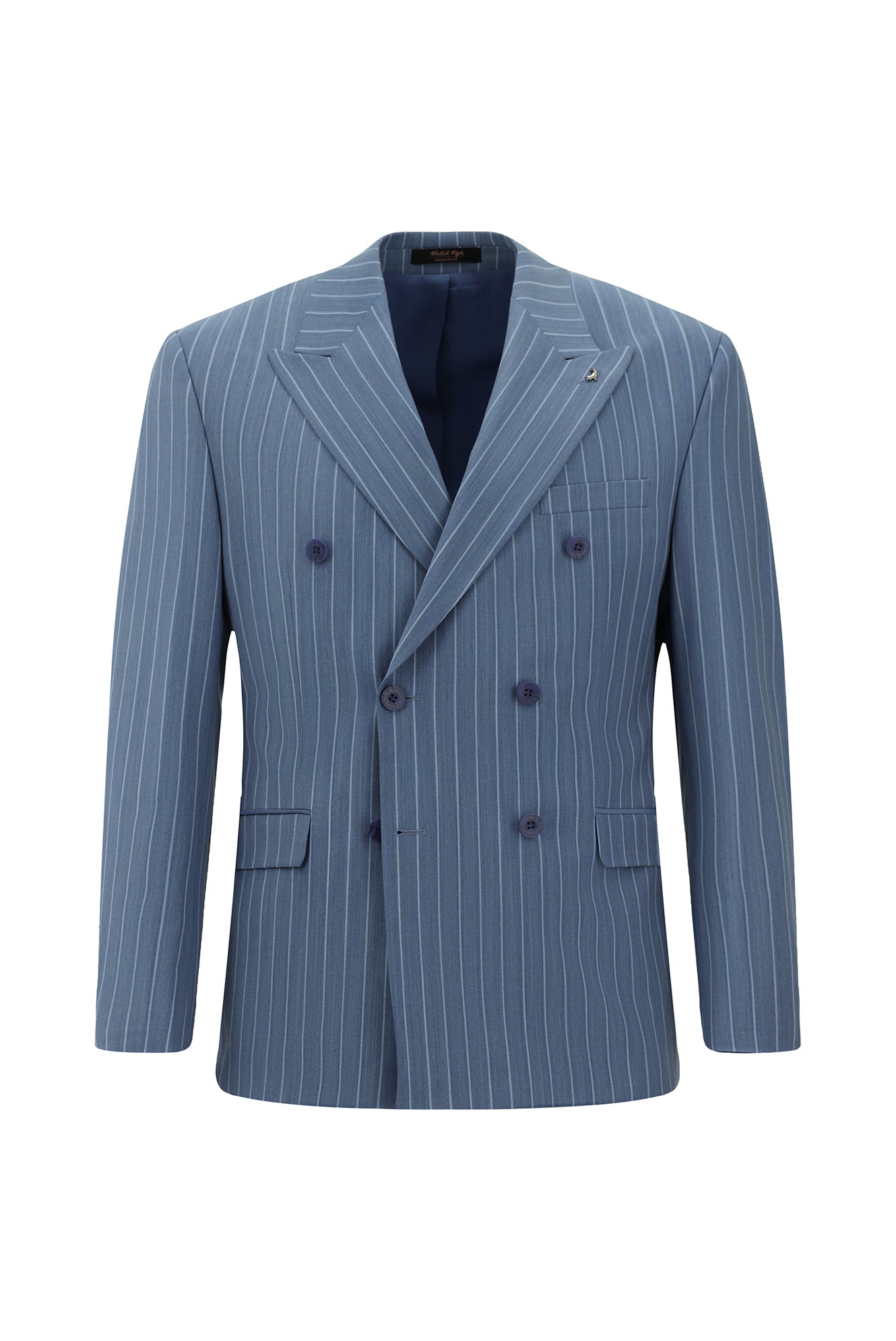 Mavi Slim Fit Dar Kesim Yünlü Çizgili Kruvaze Takım Elbise