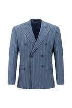 Mavi Slim Fit Dar Kesim Yünlü Çizgili Kruvaze Takım Elbise