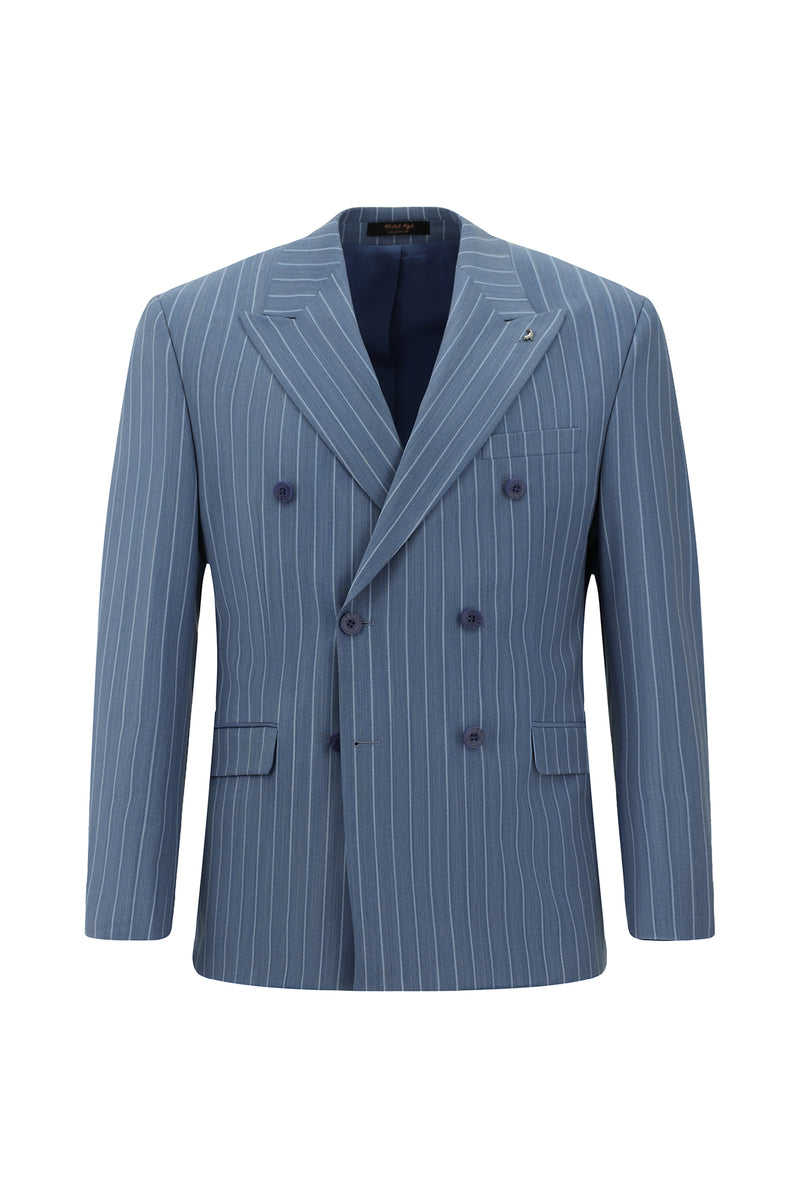 Mavi Slim Fit Dar Kesim Yünlü Çizgili Kruvaze Takım Elbise