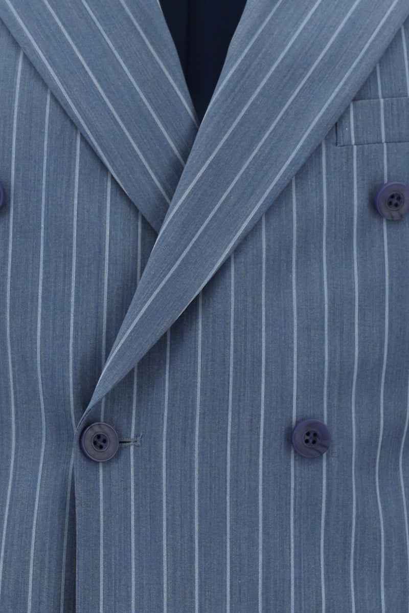 Mavi Slim Fit Dar Kesim Yünlü Çizgili Kruvaze Takım Elbise
