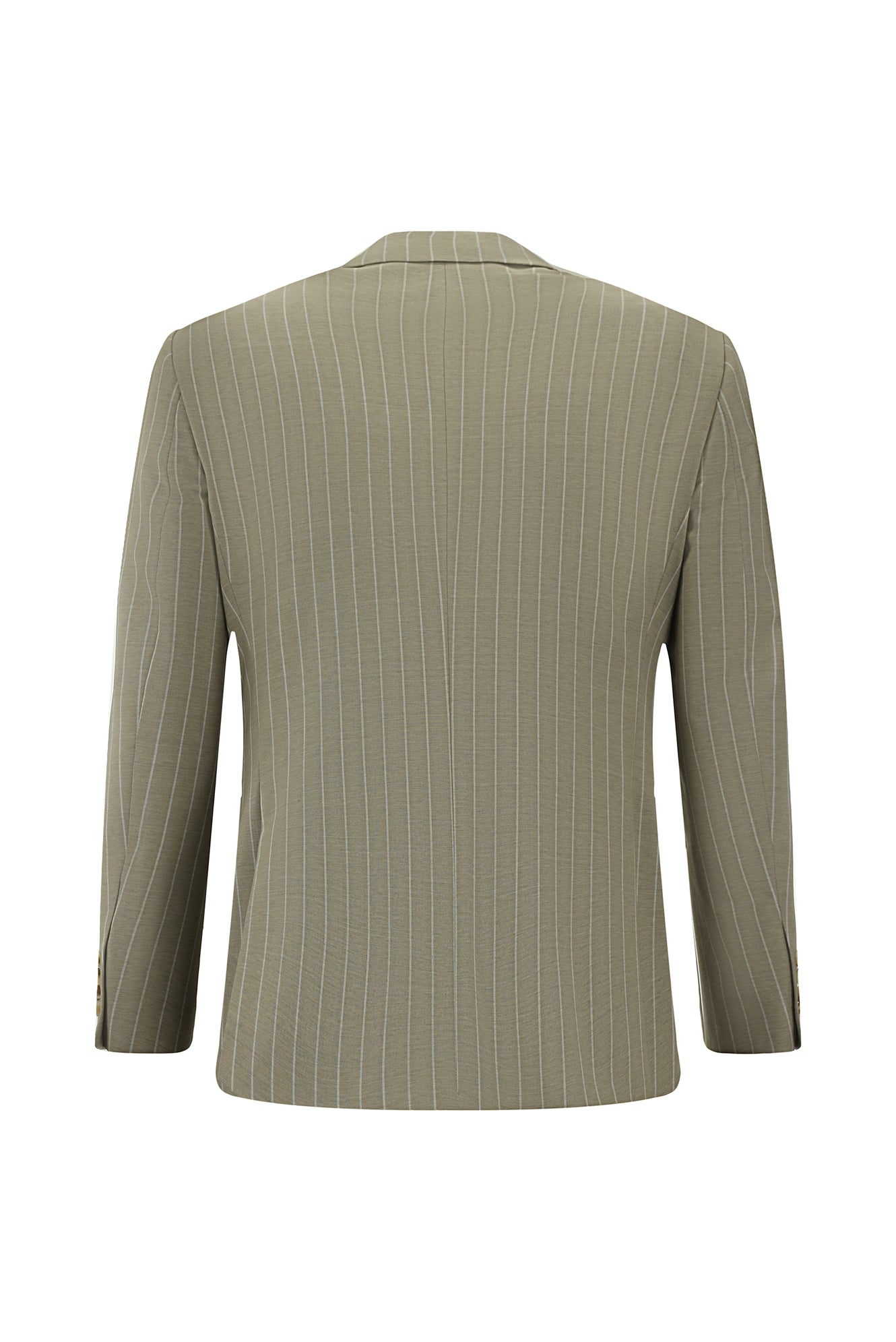 Açık Vizon Slim Fit Dar Kesim Yünlü Çizgili Kruvaze Takım Elbise