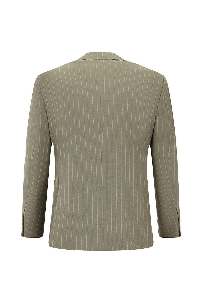 Açık Vizon Slim Fit Dar Kesim Yünlü Çizgili Kruvaze Takım Elbise