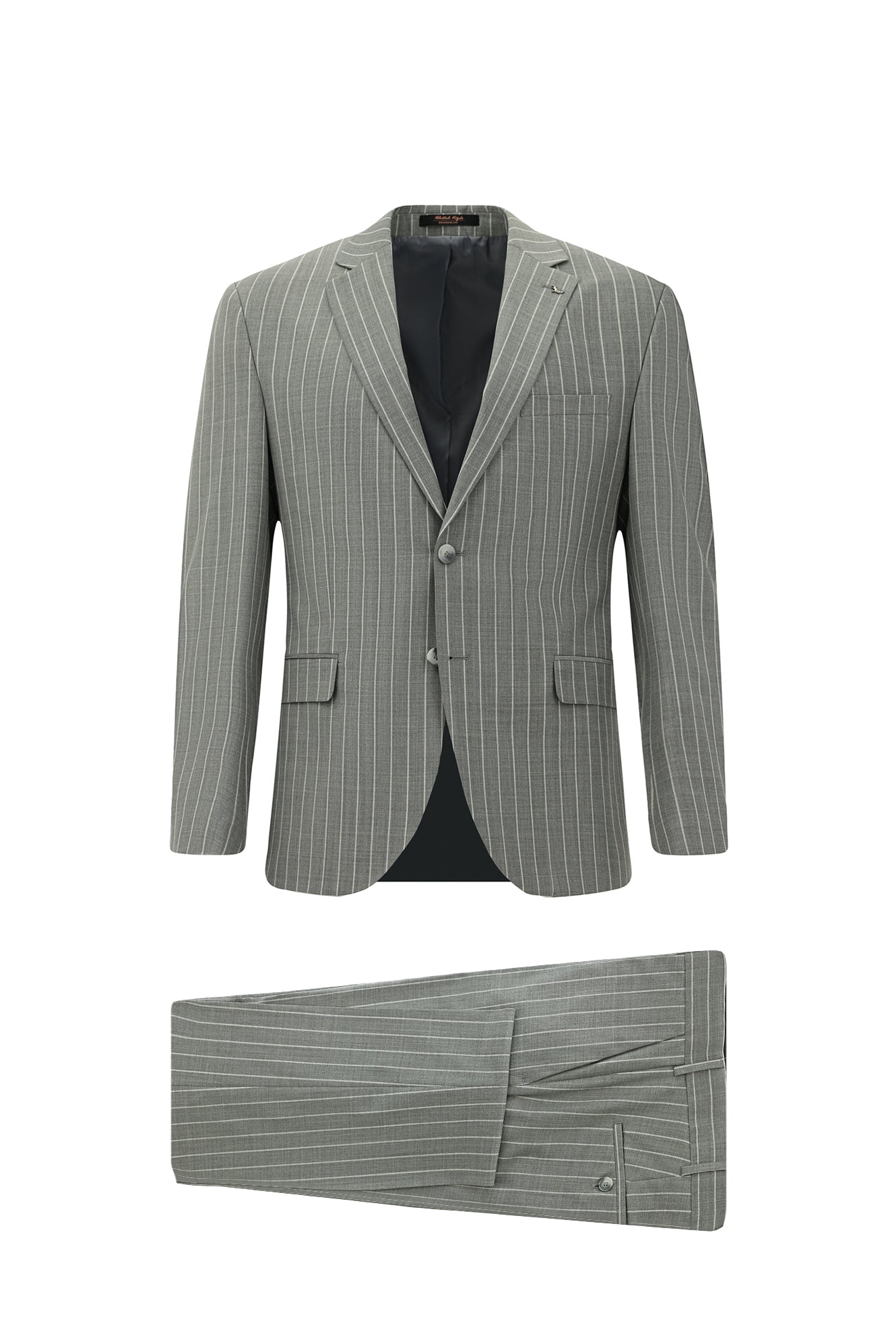 Açık Füme Slim Fit Dar Kesim Yünlü Çizgili Klasik Takım Elbise