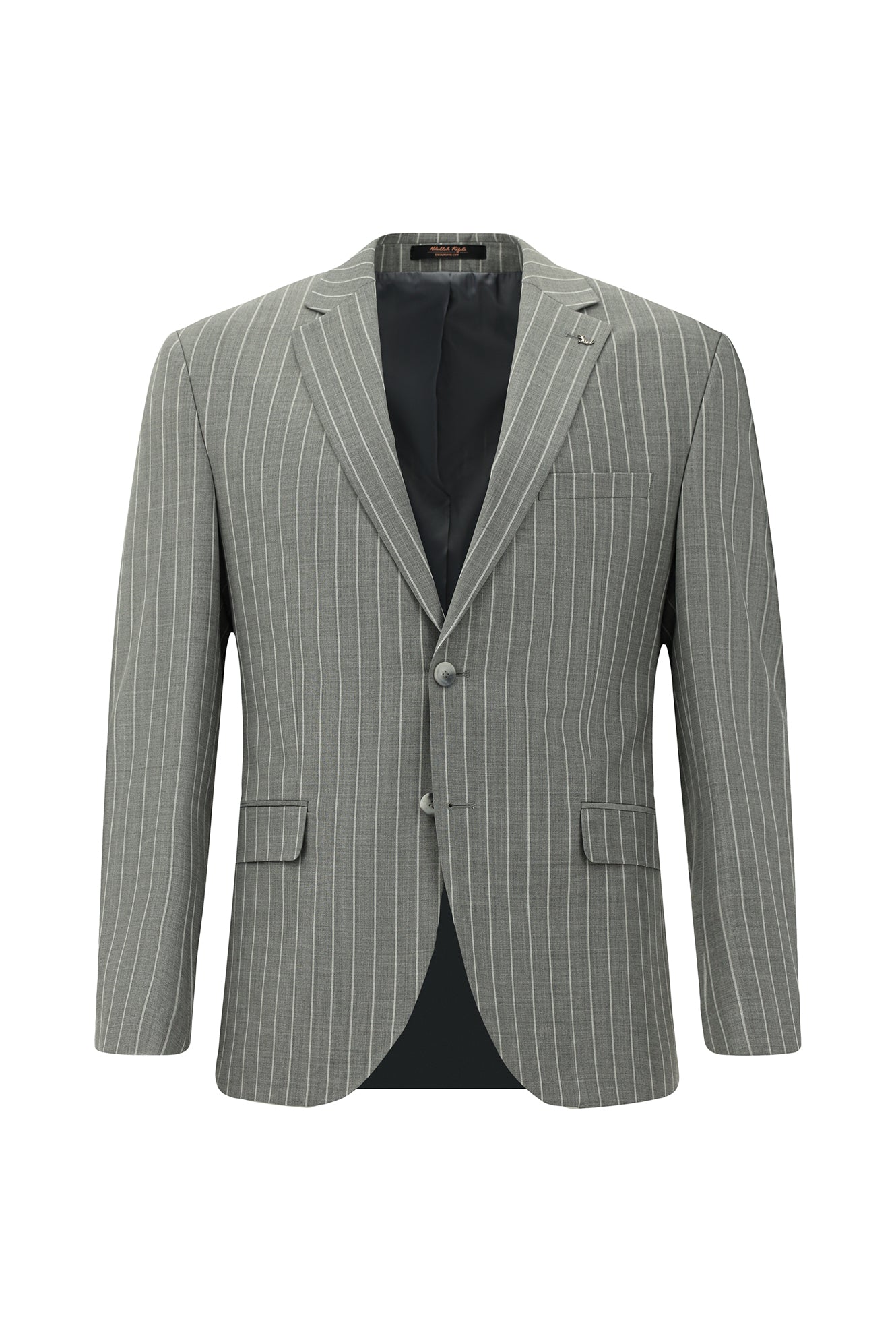 Açık Füme Slim Fit Dar Kesim Yünlü Çizgili Klasik Takım Elbise