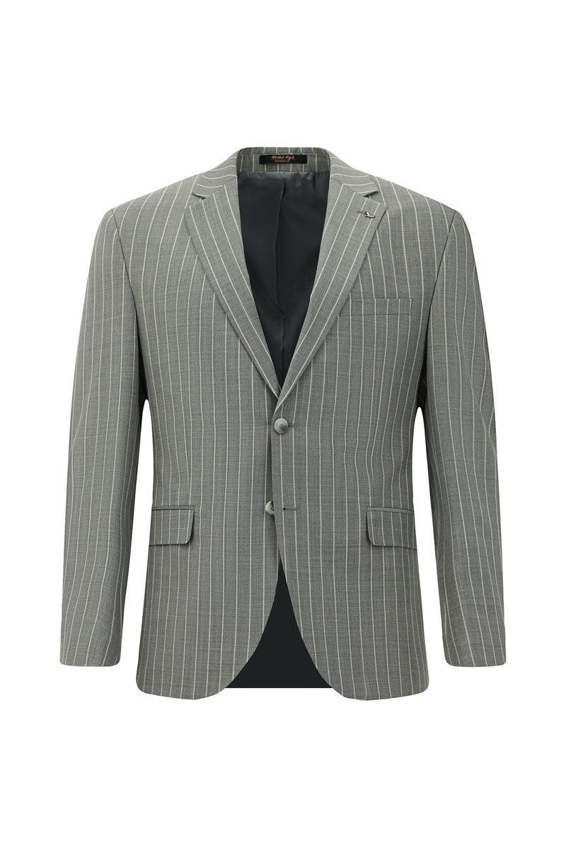 Açık Füme Slim Fit Dar Kesim Yünlü Çizgili Klasik Takım Elbise