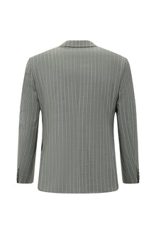 Açık Füme Slim Fit Dar Kesim Yünlü Çizgili Klasik Takım Elbise