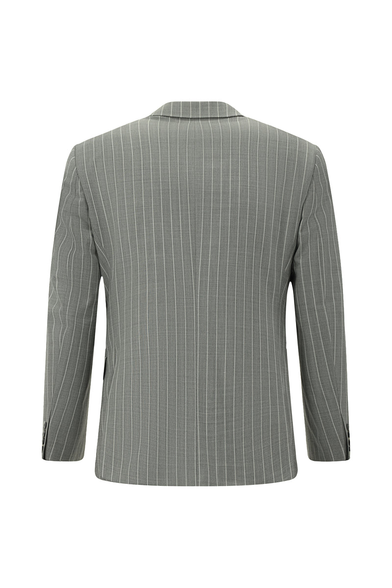 Açık Füme Slim Fit Dar Kesim Yünlü Çizgili Klasik Takım Elbise