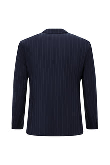 Koyu Lacivert Slim Fit Dar Kesim Yünlü Çizgili Klasik Takım Elbise