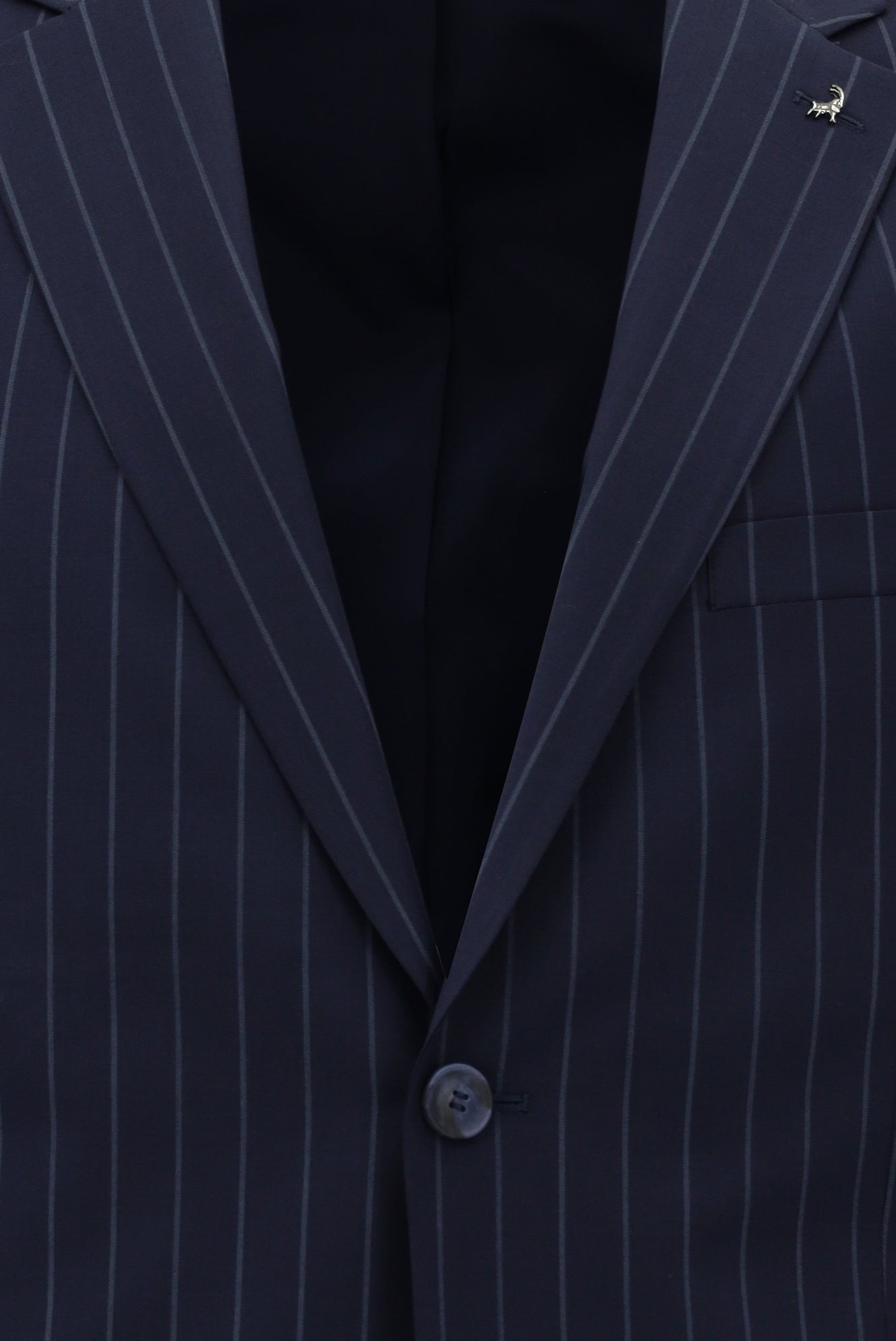 Koyu Lacivert Slim Fit Dar Kesim Yünlü Çizgili Klasik Takım Elbise