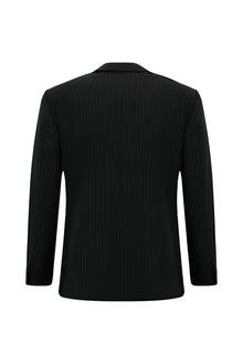 Siyah Regular Fit Yünlü Klasik Çizgili Takım Elbise