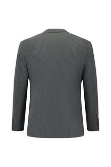 Orta Füme Regular Fit Yünlü Çizgili Kruvaze Takım Elbise