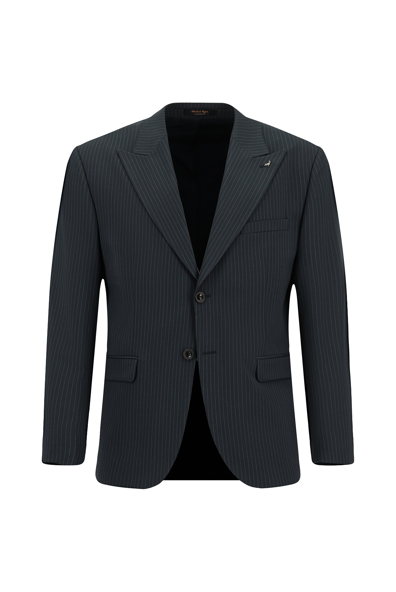 Koyu Lacivert Relaxed Fit Rahat Kesim Klasik Çizgili Yünlü Beli Lastikli Takım Elbise