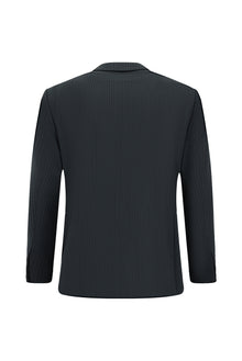 Koyu Lacivert Relaxed Fit Rahat Kesim Klasik Çizgili Yünlü Beli Lastikli Takım Elbise