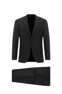 Koyu Füme 4 Drop Relaxed Fit Rahat Kesim Yünlü Çizgili Beli Lastikli Pileli Tak?m Elbise-Abdullah Ki??l?