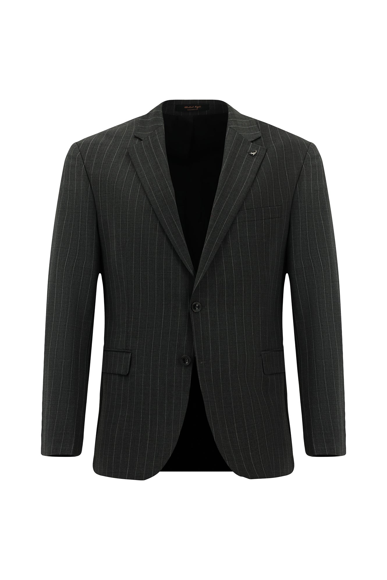 Koyu Füme Relaxed Fit Rahat Kesim Yünlü Klasik Çizgili Beli Lastikli Pileli Takım Elbise