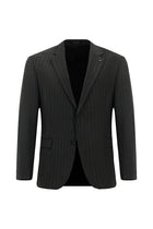 Koyu Füme Relaxed Fit Rahat Kesim Yünlü Klasik Çizgili Beli Lastikli Pileli Takım Elbise