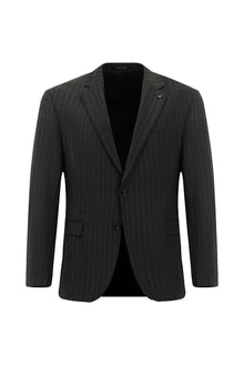 Koyu Füme Relaxed Fit Rahat Kesim Yünlü Klasik Çizgili Beli Lastikli Pileli Takım Elbise