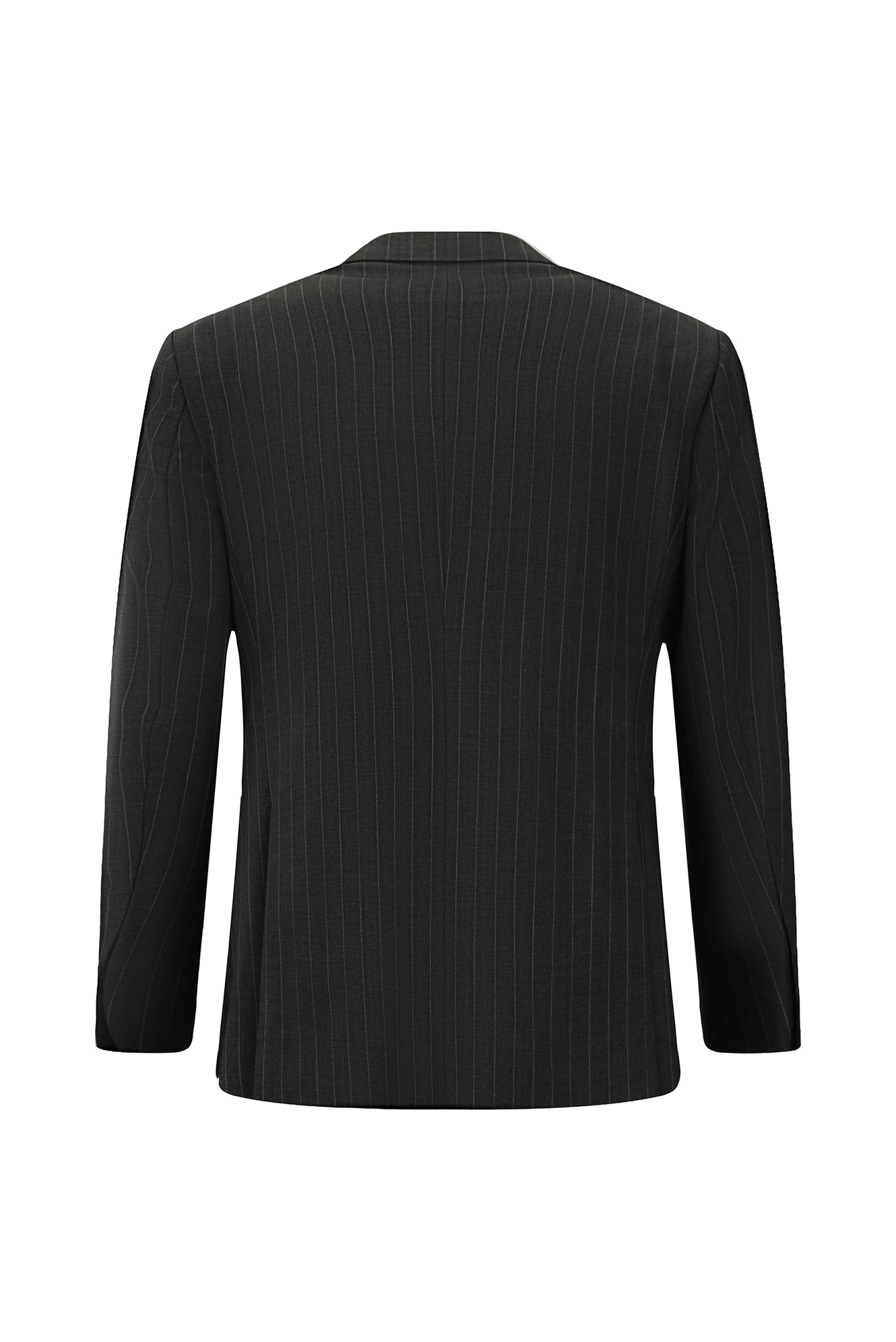 Koyu Füme Relaxed Fit Rahat Kesim Yünlü Klasik Çizgili Beli Lastikli Pileli Takım Elbise