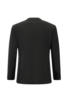 Koyu Füme Relaxed Fit Rahat Kesim Yünlü Klasik Çizgili Beli Lastikli Pileli Takım Elbise