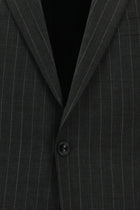 Koyu Füme Relaxed Fit Rahat Kesim Yünlü Klasik Çizgili Beli Lastikli Pileli Takım Elbise