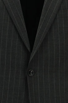 Koyu Füme Relaxed Fit Rahat Kesim Yünlü Klasik Çizgili Beli Lastikli Pileli Takım Elbise