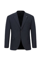 Koyu Lacivert Regular Fit Yünlü Klasik Çizgili Beli Lastikli Pileli Takım Elbise