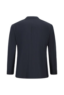 Koyu Lacivert Regular Fit Yünlü Klasik Çizgili Beli Lastikli Pileli Takım Elbise