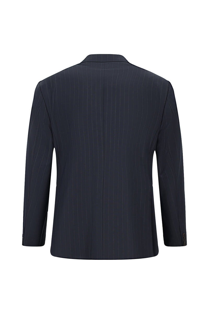 Koyu Lacivert Regular Fit Yünlü Klasik Çizgili Beli Lastikli Pileli Takım Elbise