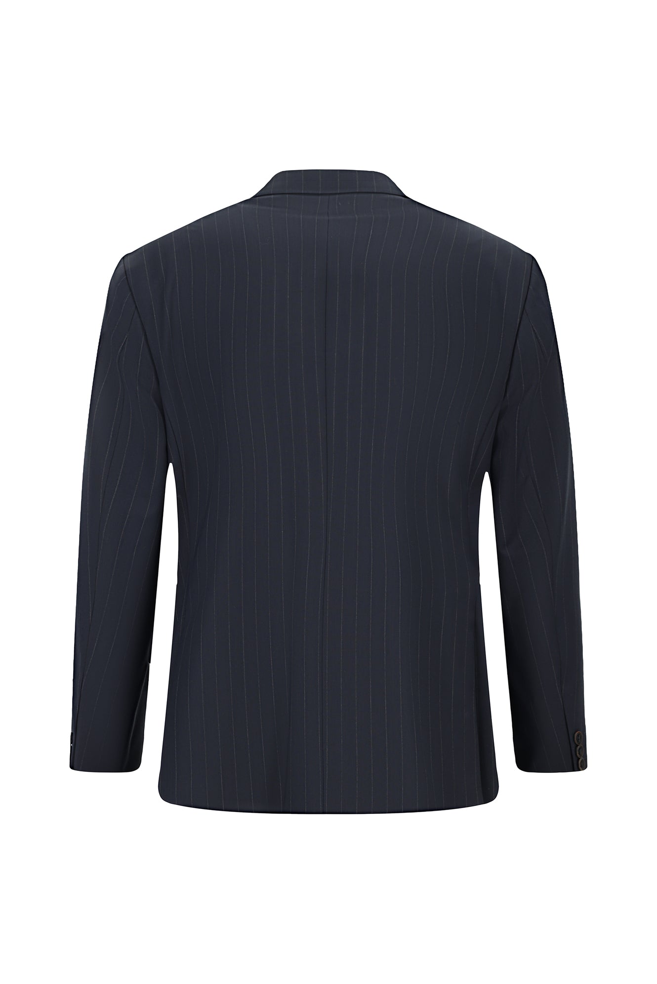 Koyu Lacivert Relaxed Fit Rahat Kesim Yünlü Klasik Çizgili Beli Lastikli Pileli Takım Elbise