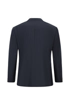 Koyu Lacivert Relaxed Fit Rahat Kesim Yünlü Klasik Çizgili Beli Lastikli Pileli Takım Elbise