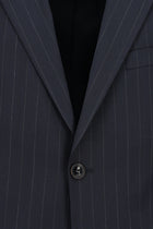 Koyu Lacivert Relaxed Fit Rahat Kesim Yünlü Klasik Çizgili Beli Lastikli Pileli Takım Elbise