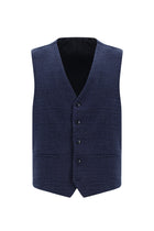 Orta Lacivert Super Slim Fit Ekstra Dar Kesim Yünlü Çizgili Yelekli Takım Elbise