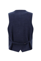 Orta Lacivert Super Slim Fit Ekstra Dar Kesim Yünlü Çizgili Yelekli Takım Elbise