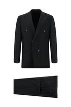 Koyu Antrasit Slim Fit Dar Kesim Çizgili Yünlü Kruvaze Takım Elbise