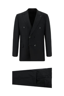 Koyu Antrasit 7 Drop Slim Fit Dar Kesim Çizgili Yünlü Kruvaze Tak?m Elbise-Abdullah Ki??l?