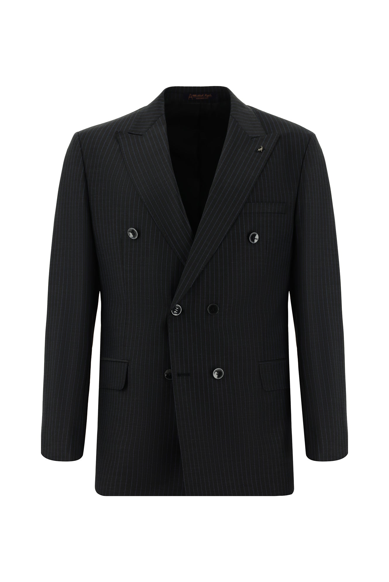 Koyu Antrasit Slim Fit Dar Kesim Çizgili Yünlü Kruvaze Takım Elbise