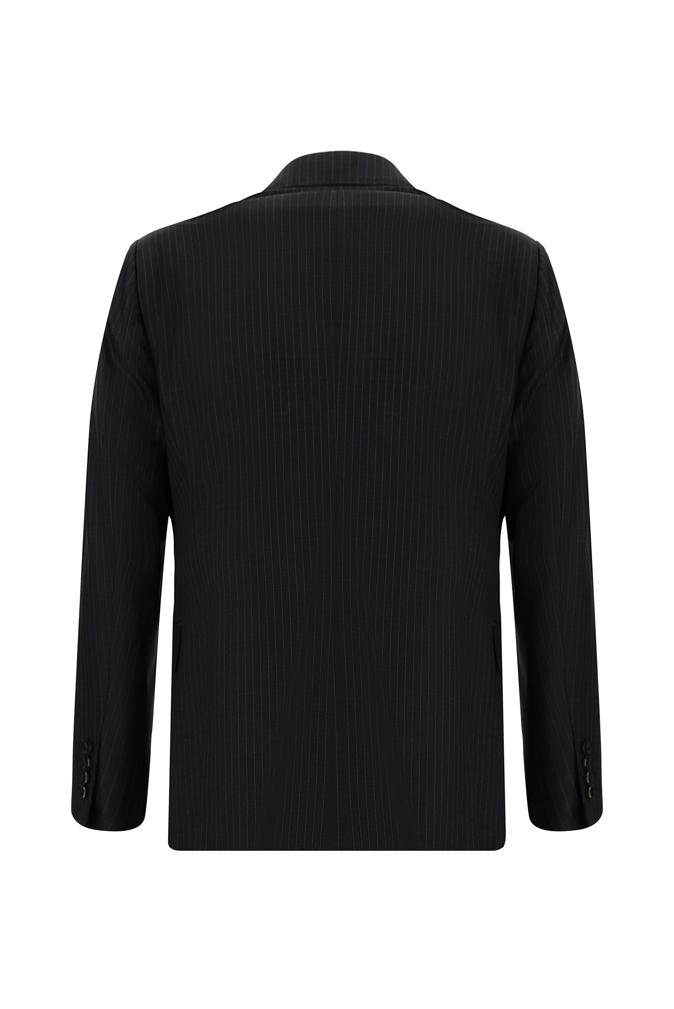 Koyu Antrasit Slim Fit Dar Kesim Çizgili Yünlü Kruvaze Takım Elbise
